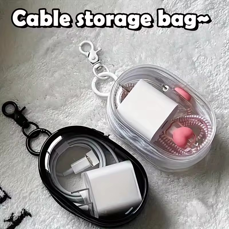 Cable Winder Keychain - Tas Penyimpanan Ritsleting Bening Mini Portabel