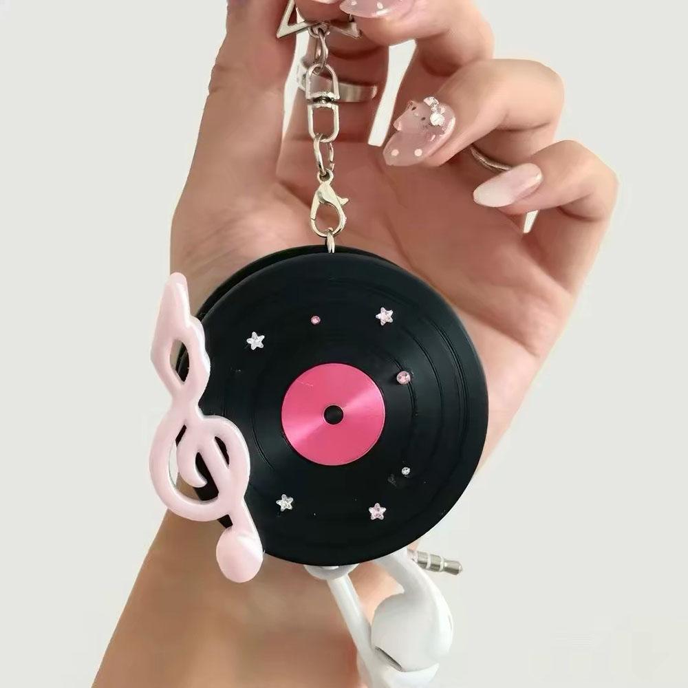 Cable Winder Keychain - Penggulung Kabel Piringan Hitam Kawaii dengan